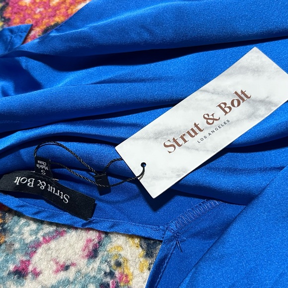 Strut & Bolt | NWT Blue Bodysuit Tie Shoulders Small - Picture 3 of 5